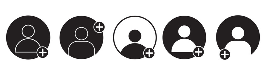 Add new user icon vector male person profile avatar with plus symbol, Add user profile icon. Add user icon set. Add member. Add new user vector icons. Profile avatar with plus symbol.  add user icon.