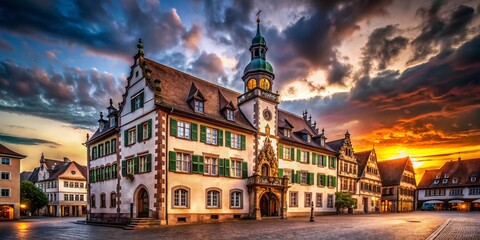 Obraz premium Rathaus Bahlingen am Kaiserstuhl: Urban Exploration Photography - Historic Town Hall, Germany