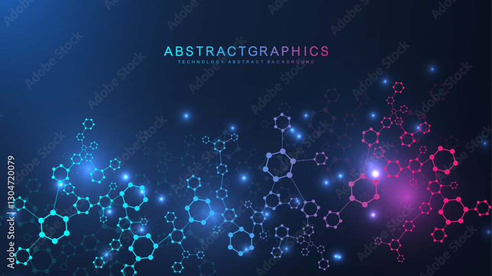 Poster abstract technology connect background lines and dots with hexagons. modern hexagons technology conc