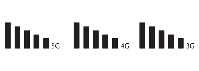 3G, 4G, 5G vector icon symbols mobile internet network. Connection Internet signal sign. Visualization signal quality. 3G, 4G 5G Vector Icons. Signal strength icons. 3g, 4g, 5g internet vector