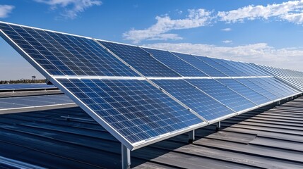 Solar Panels Installed on Rooftop Generating Clean Energy Power