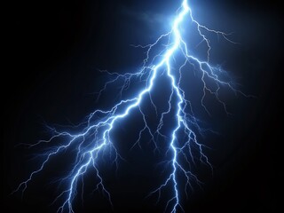 Realistic Lightning Strike on Black Background - Dramatic Nature Stock Photo
