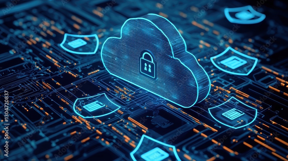 Aufkleber futuristic cloud technology with shield and lock symbols in data network