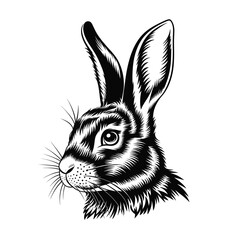 Black and White Rabbit Head Silhouette Vector Illustration