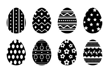 Vector illustration of Easter eggs set in black color on transparent background