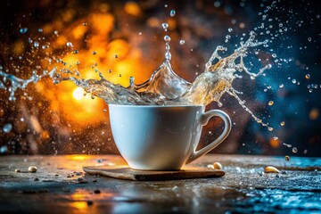 Refreshing Water Splash from White Mug: Pure Hydration Photography