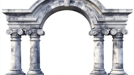 Naklejka premium ancient weathered stone archway with ionic columns and classical architecture evoking historical grandeur and timeless artistic design aesthetic