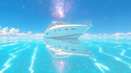 Obraz premium Elegant Yacht Floating on Serene Turquoise Water Under Starry Sky