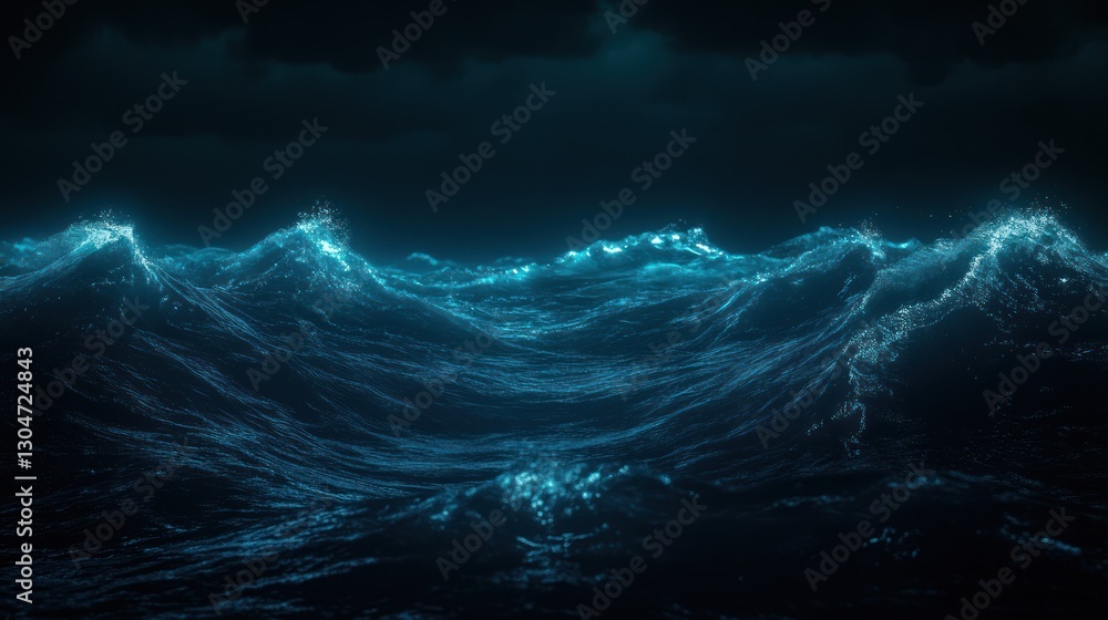 Aufkleber glowing azure ocean waves under a dark stormy sky creating a dramatic and moody seascape with dynami