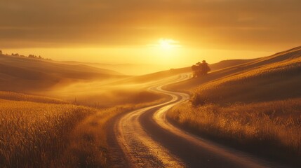 Fototapeta premium Sunrise Road, Tuscany, Italy, Travel
