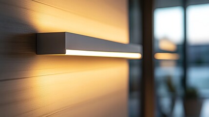 A close-up of a contemporary LED wall light.  It's white and electrically powered.
 
