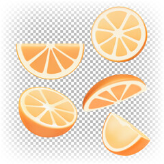 Orange stylized slices. Vector cartoon 3D illustration. Sliced ​​citrus fruits.