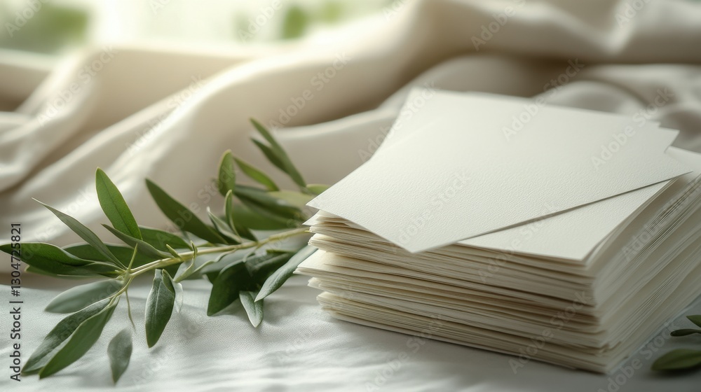 Aufkleber elegant stationery mockup featuring blank cards and olive branch on soft fabric background creating 