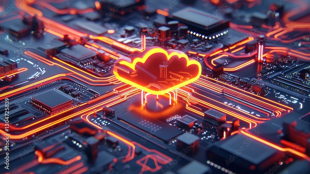 Poster futuristic digital cloud computing concept with circuit board design