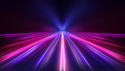 Neon purple speed rays on the dark asphalt, velocity light neon purple pink flow, zoom in motion effect, purple glow speed lines, colorful light trails, stripes on black background.