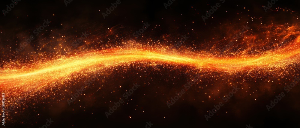 Poster fiery stream of golden sparks against dark background creates a dynamic and energetic visual effect