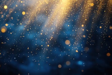 Obraz premium Elegant celestial backdrop with shimmering golden particles on deep blue gradient background creating a magical and dreamy atmosphere