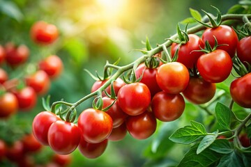 Ripe Cherry Tomatoes on the Vine, Freshly Harvested Organic Produce