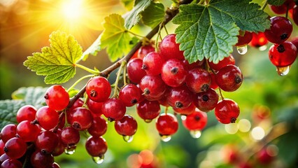 Ripe Red Currants: Organic Garden Close-up, Sunlit Berries