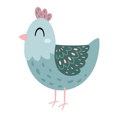 Hen clipart. Cute Easter chicken in cartoon flat style. Hand draw vector illustration