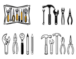 Construction building tools vector icon set