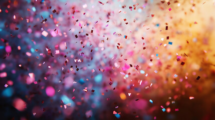 Bright confetti in various colors cascades through the air, creating a celebratory atmosphere filled with excitement and joy during a special event