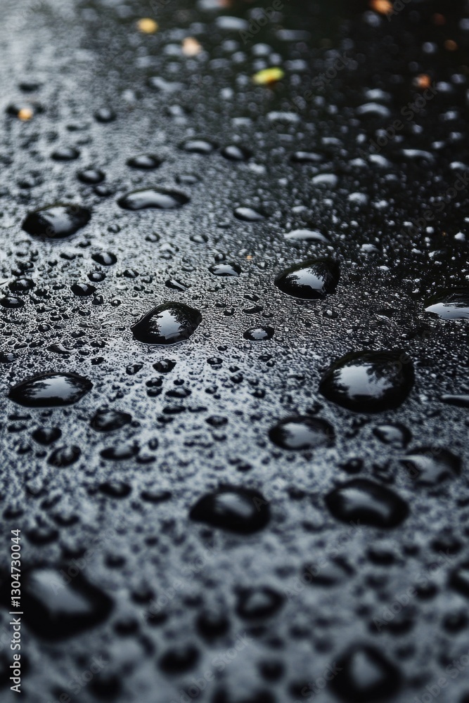 Aufkleber captivating close up of glistening raindrops on a sleek dark surface reflecting light with a shallow