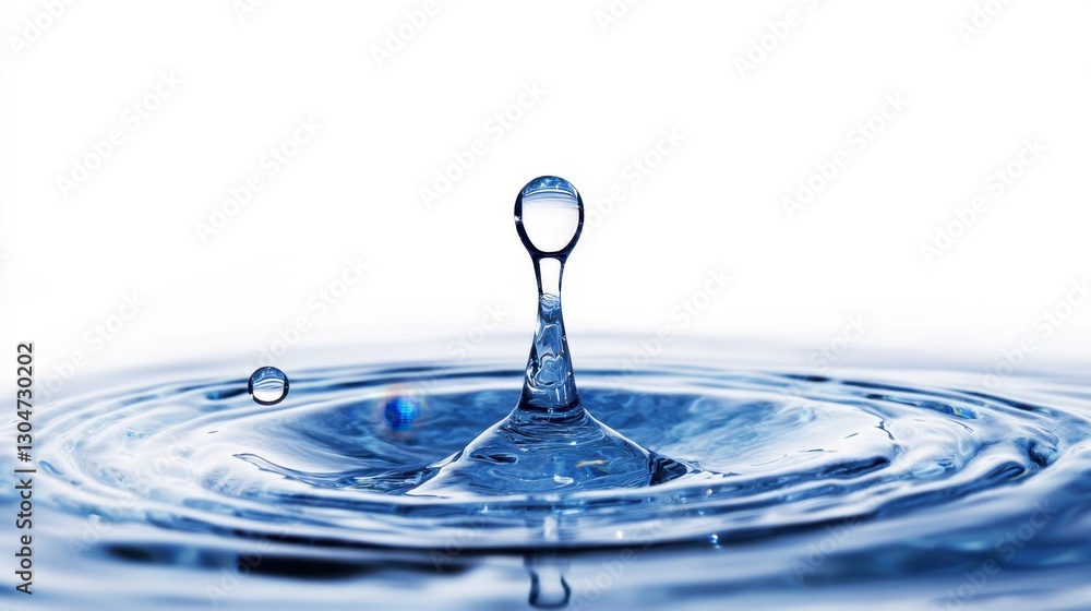 Poster captivating water drop collision creating ripples on a pristine surface in a macro shot with a clean