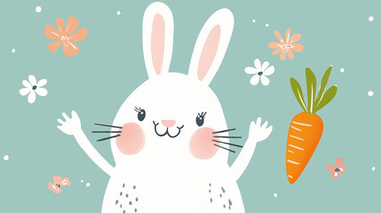 Fototapeta premium Cute Bunny with Flowers 