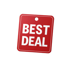 Red Square Tag PNG Best Deal Text in Bold White Lettering with Vibrant Background for Sales Promotion Retail Marketing and Discount Labels