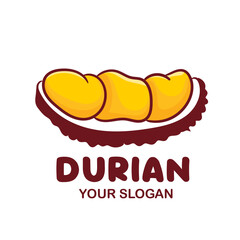 Cute Durian logo cartoon icon logo illustration. Tropical Fruit Concept Design. Hand drawn vector style.