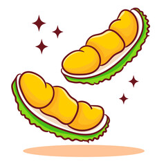Cute Durian cartoon icon illustration. Tropical Fruit Concept Design. Hand drawn vector style.