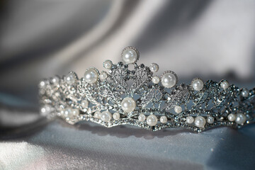 Pearl princess crown, diadem. Luxury lewelery with gems