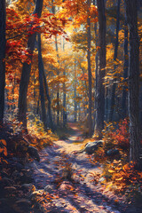 Serene Autumn Forest Path: A Tranquil Journey Through Nature's Colorful Transformation