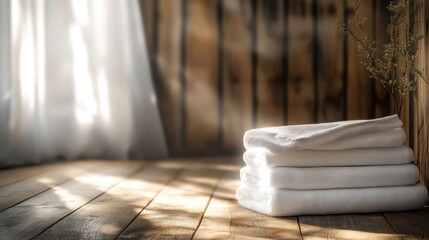 Sunlit Towels, Rustic Spa Setting
