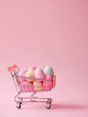Shopping cart full of Easter eggs, space for copying.