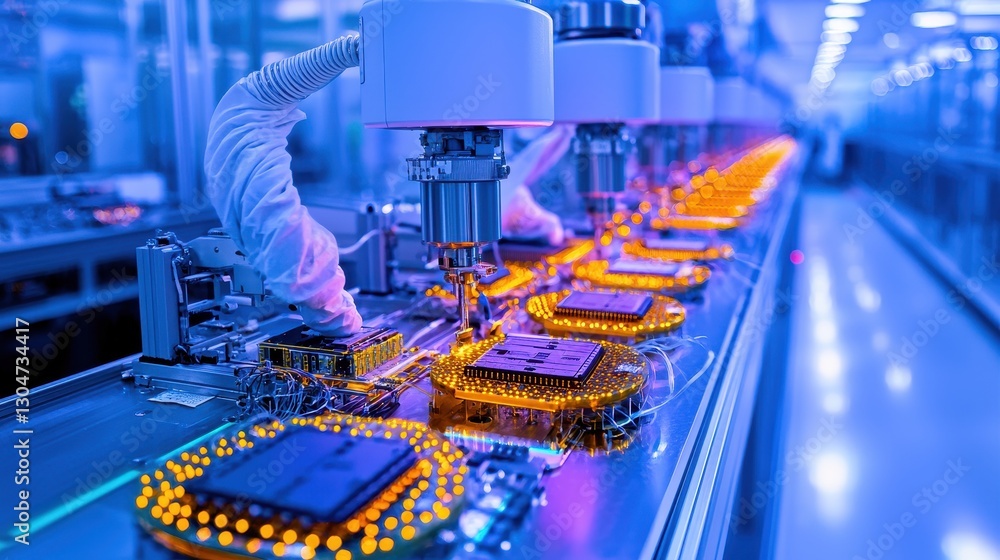Aufkleber automated assembly line with robots for electronic devices manufacturing