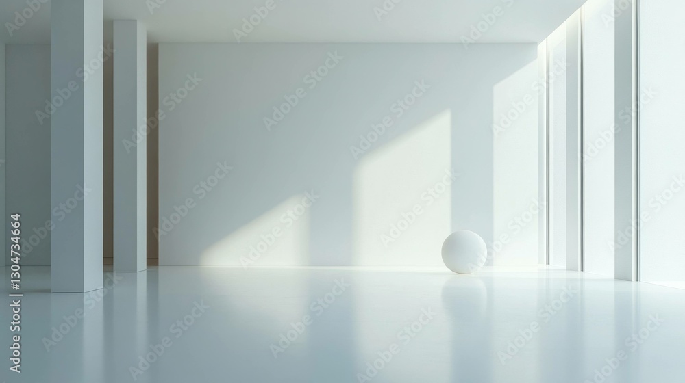 Poster minimalistic interior design with soft shadows and a round object, showcasing modern aesthetics and 