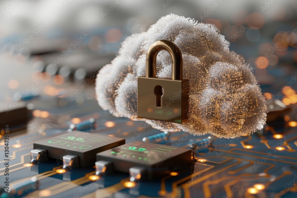 Poster secure cloud storage concept with lock symbolizing data protection and safety in digital environment