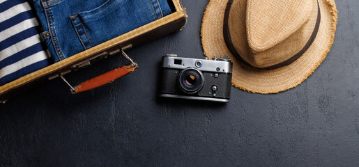 A travel items and clothes