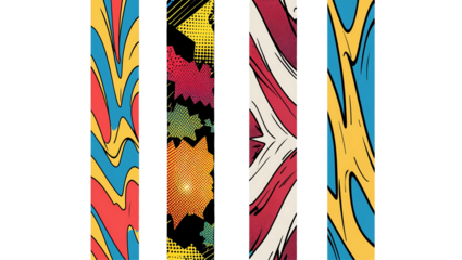 Retro Pop Art Style PNG with Abstract Geometric Shapes Bright Gradients Halftone Textures and Futuristic 80s Inspired Aesthetic