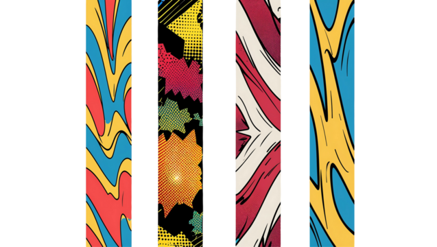 Retro Pop Art Style PNG with Abstract Geometric Shapes Bright Gradients Halftone Textures and Futuristic 80s Inspired Aesthetic