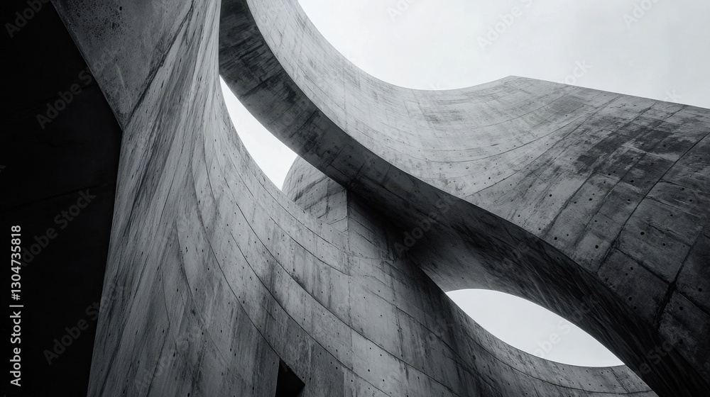 Poster architectural marvel of concrete curves against a gray sky creating an abstract and modern design wi