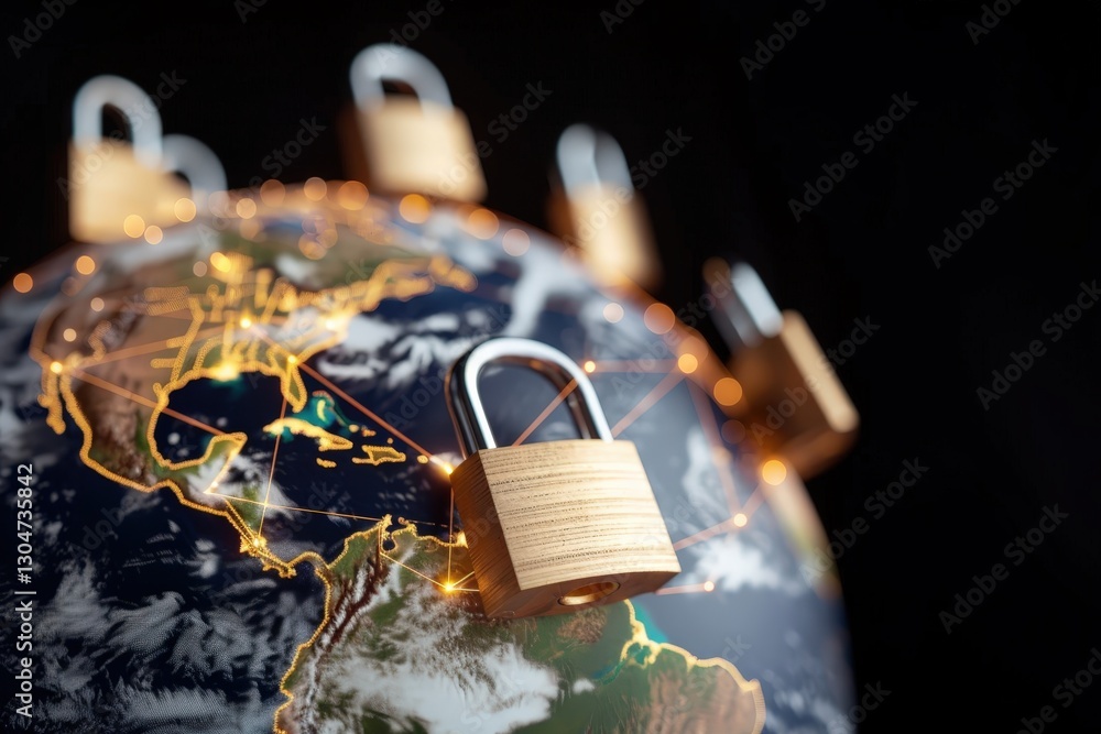Aufkleber global security concept with padlocks on globe illustrating safe data protection and cybersecurity c