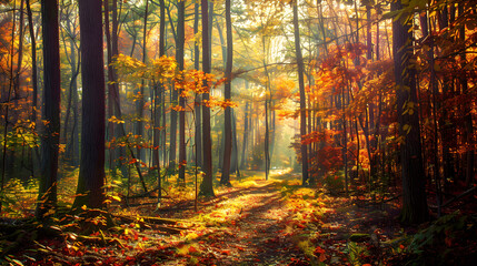 Serene Autumn Forest Path: A Tranquil Journey Through Nature's Colorful Transformation