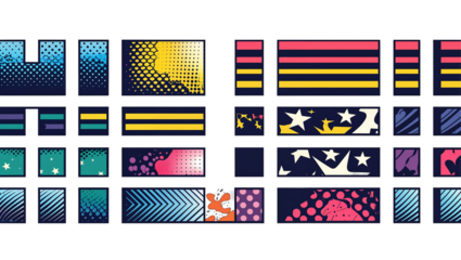 Abstract Geometric Patterns PNG with Colorful Gradients Halftone Effects Bold Stripes Dots and Neon Colors for Modern Graphic Design