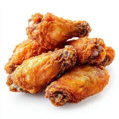 Crispy golden fried chicken wings stacked on a white surface inviting culinary delight and savory indulgence delicious food photography