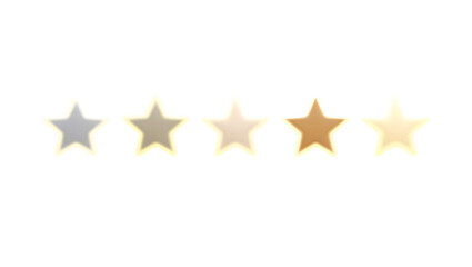 Obraz premium Five Star Review PNG Minimalist Design with Linear Arrangement Metallic Stars Gradient Colors Silver to Gold for Customer Satisfaction and Product Evaluation