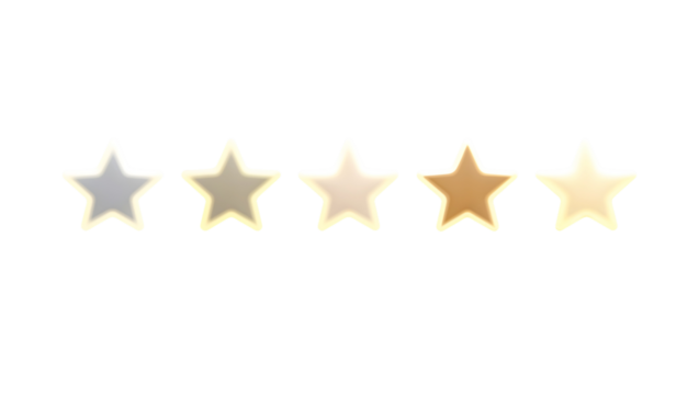 Five Star Review PNG Minimalist Design with Linear Arrangement Metallic Stars Gradient Colors Silver to Gold for Customer Satisfaction and Product Evaluation
