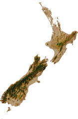 Colored terrain map of new zealand